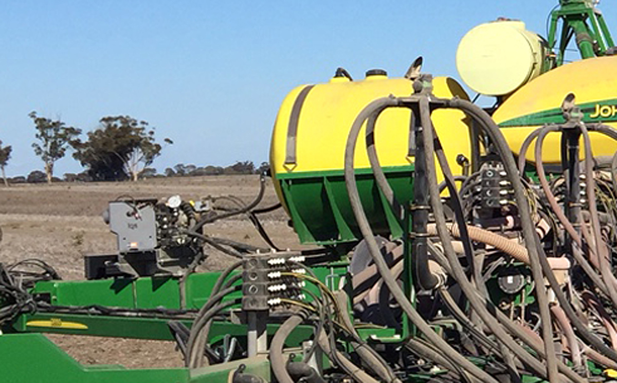 Closer view of the PR-1 mounted on the planter. You can also see the dual Stacker configurations in the foreground
